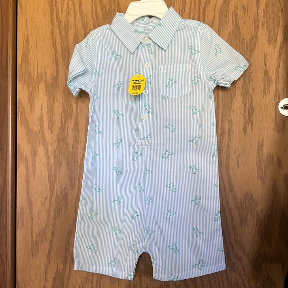 *FINAL* LIGHTNING BUG BABY ONE PIECE ROMPER: STRIPES/DINOSAURS: NWT: SZ 24 MTH